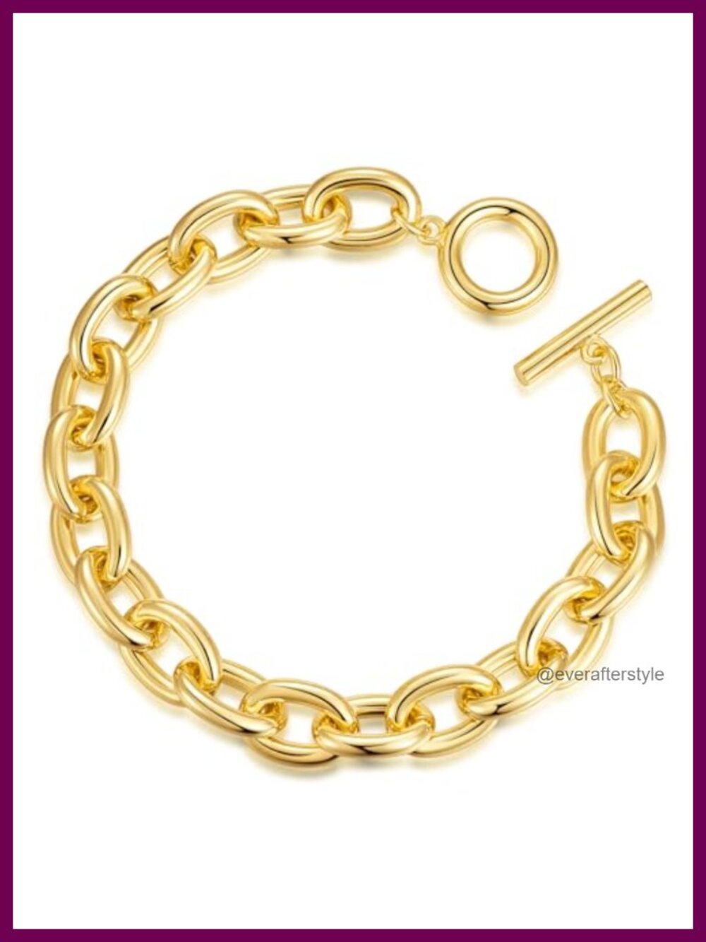 14K Gold Plated Chunky Link Bracelet Toggle Clasp 7.5 Inch Waterproof